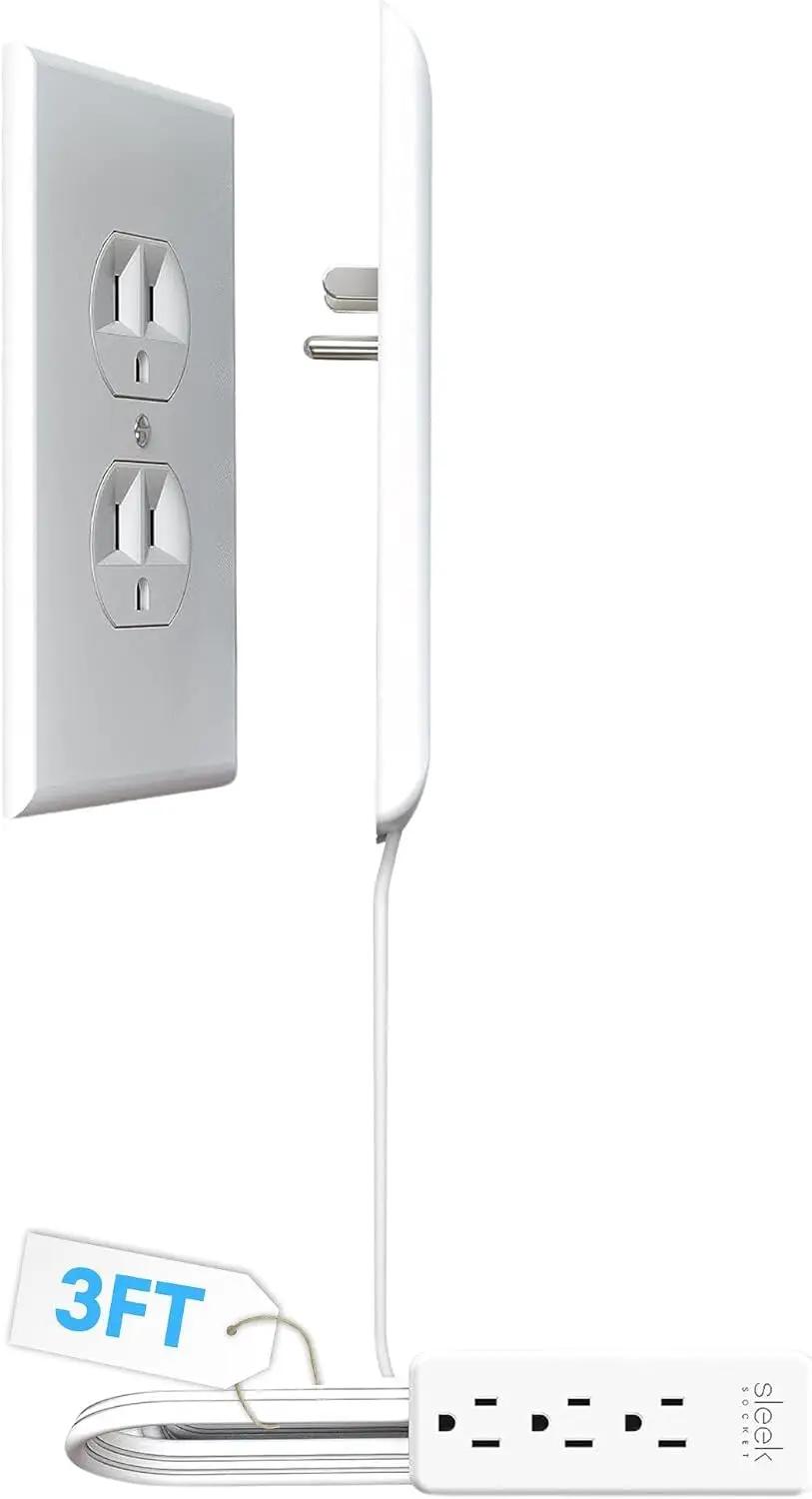 Sleek Socket Original &amp; Patented Flat Ultra-Thin Outlet Concealer with Extension Cord Kit, Multi Outlets Power Strip, Ideal for Home Improvement, Hide Bulky and Messy Cords, 3ft