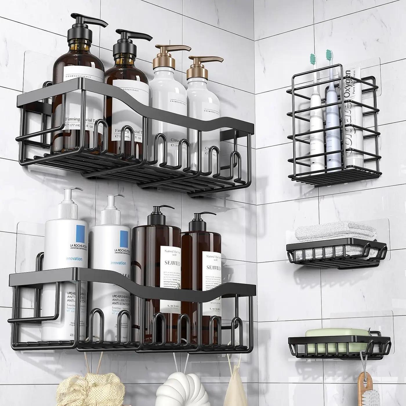 EUDELE Adhesive Shower Caddy, 5 Pack Rustproof Stainless Steel Bath Organizers With Large Capacity, No Drilling Shelves for Bathroom Storage &amp; Home Decor