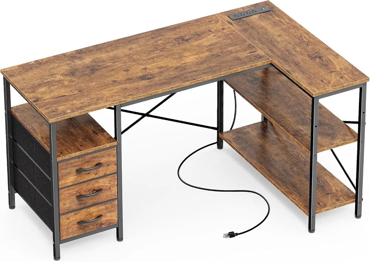 Huuger L Shaped Office Desk with Power Outlets