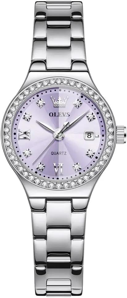 OLEVS Watch Women Silver Watch for Women Luxury Diamond Womens Watches for Small Wrist Stainless Steel Waterproof Analog Quartz Date Elegant Reloj para Mujer