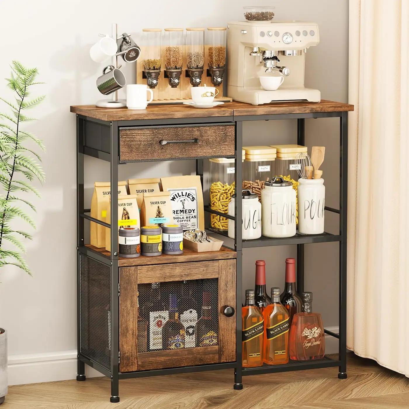 SWTYMIKI Coffee Bar Cabinet for Home - Farmhouse Coffee Stand Station Multi-Purpose Buffet Sideboard Cabinet with Drawers - Kitchen Bar Table for Living Room, Corner, Small Space, Espresso Global Recycled Standard