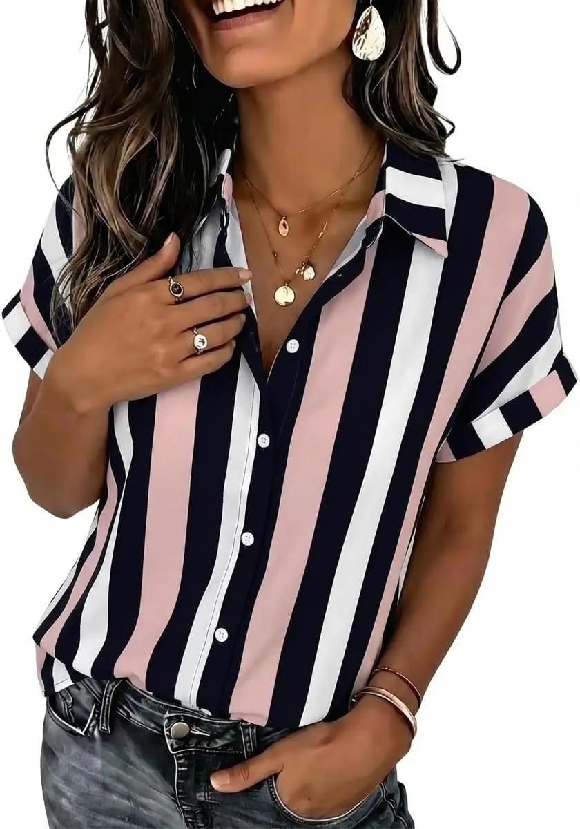 Zeagoo Womens Tops Short Sleeve Shirts Button Down Casual Blouses V Neck Outfits Summer Spring Clothes 2026 Global Recycled Standard