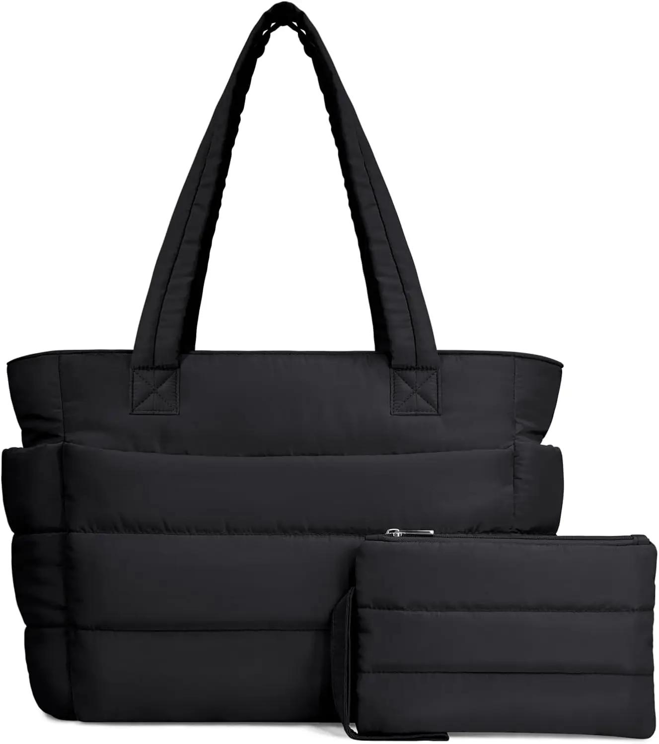 TOPDesign Puffer Tote Bag for Women, Lightweight Puffy Handbag with Compartments, Quilted Shoulder Bag for Work, Travel, Gym