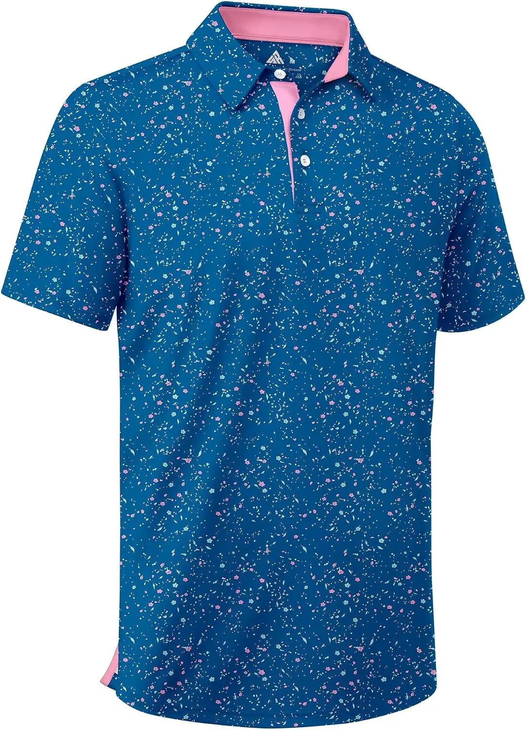 ZITY Mens Golf Shirt Short Sleeve Moisture Wicking Performance Daily Casual Print Patterns Collared Golf Polo Shirts for Men