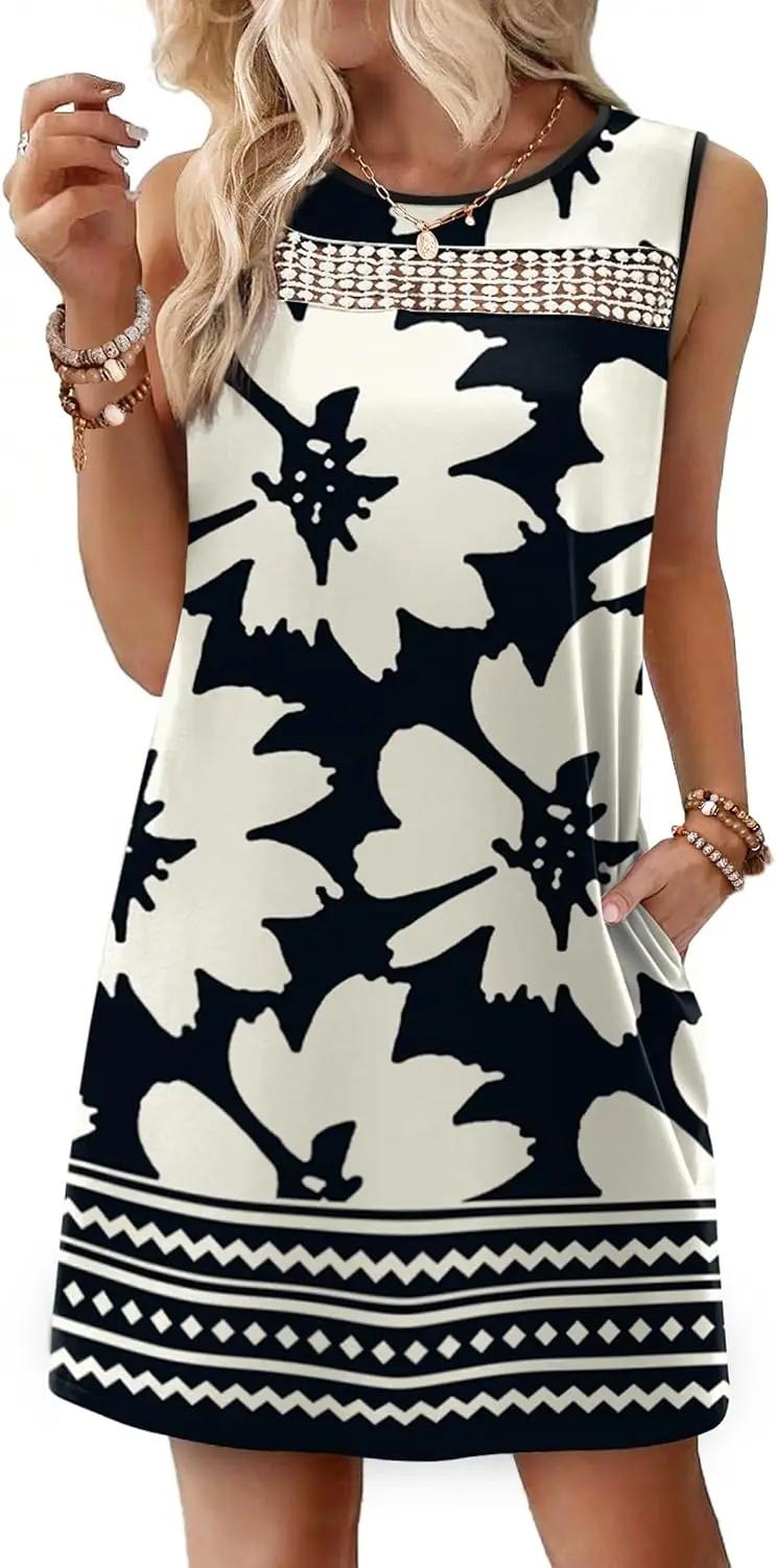 WIHOLL Summer Dresses for Women 2026 Beach Vacation Spring Fashion Clothing Lace Mini Tank Dress with Pockets