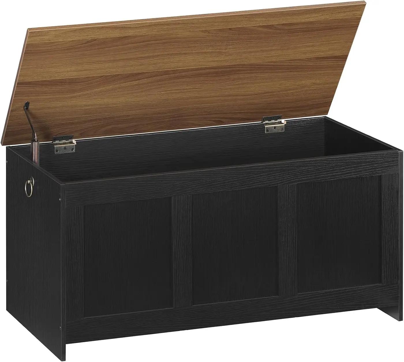 HOOBRO Storage Bench, 39.3" Retro Wooden Storage Chest, Wooden Storage Trunk, Toy Chest with Lift Top, Multifunctional Entryway Organizer, for Entryway, Living Room, Black and Walnut BH141CW01 The Forest Stewardship Council