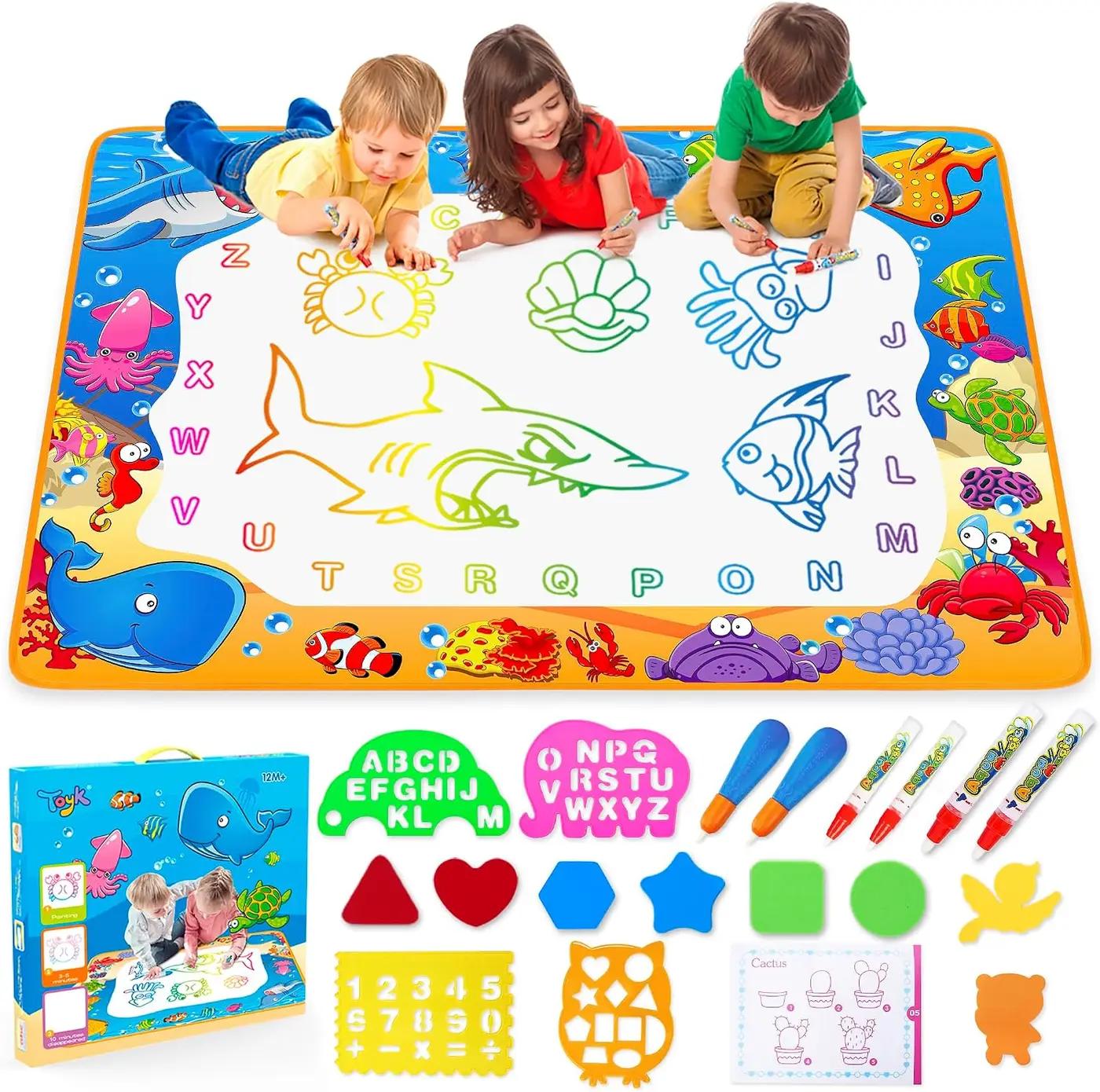 Water Doodle Mat - Kids Painting Writing Color Doodle Drawing Mat Toy Bring Magic Pens Educational Toys for Age 3 4 5 6 7 Year Old Girls Boys Age Toddler Gift Global Recycled Standard Recycled Claim Standard 100