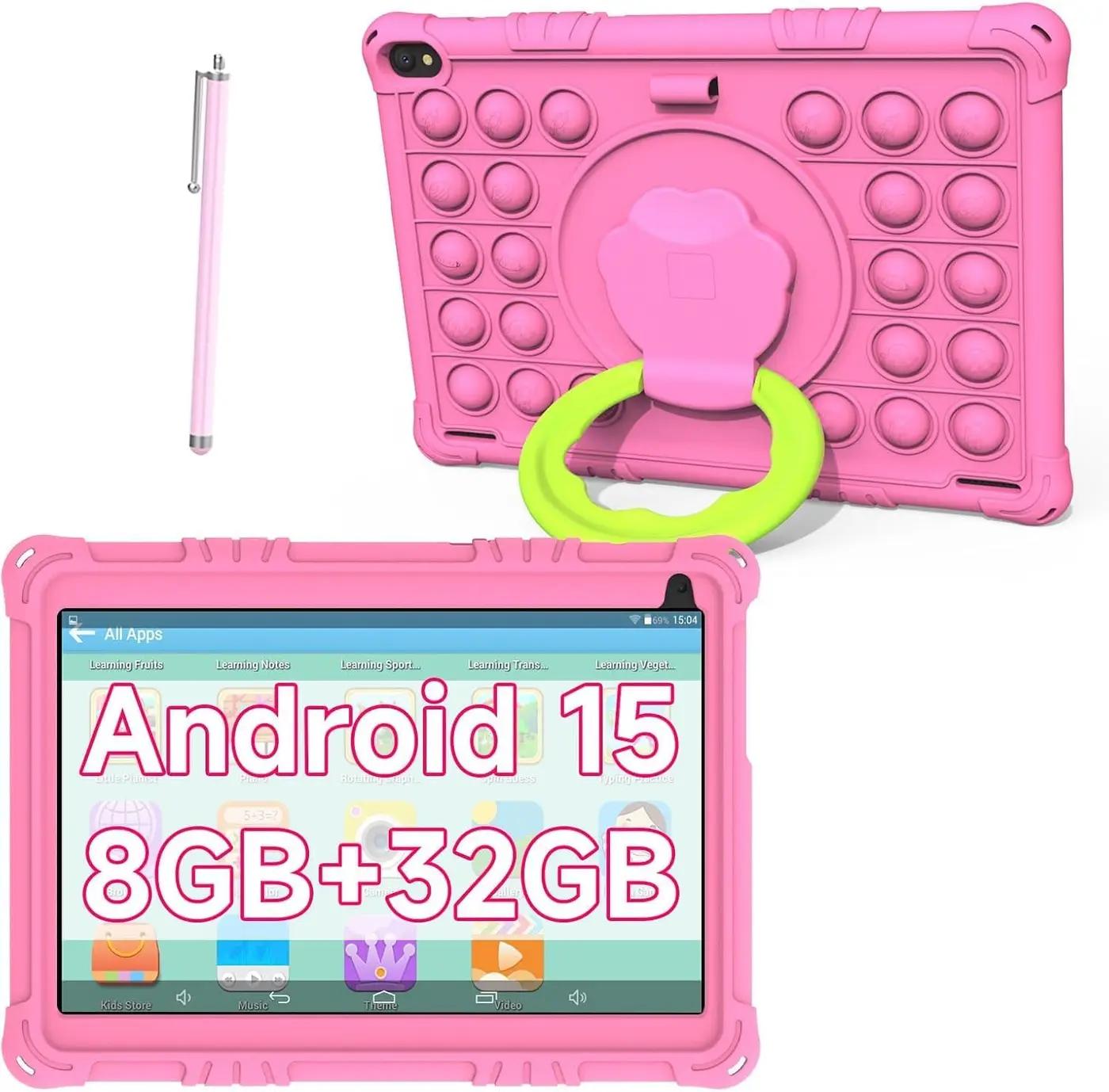 Android 15 Kids Tablet Toddler Tablet for Kids,10 inch 8GB RAM+32GB ROM Tableta for Boys Girls, 10" 1280*800 IPS Safety Eye Protection Screen Parental Control APP Latest Model Kid Tablets WIFI Tab PC