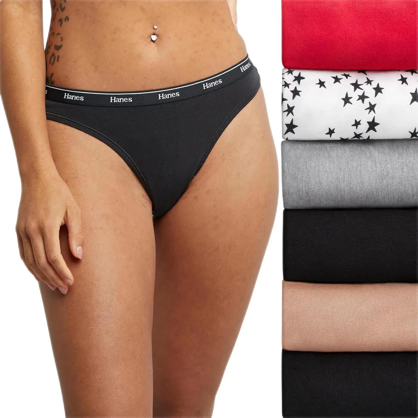 Hanes Women's Originals Thong Panties, Breathable Stretch Cotton Underwear, Assorted, 6-pack OEKO-TEX STANDARD 100