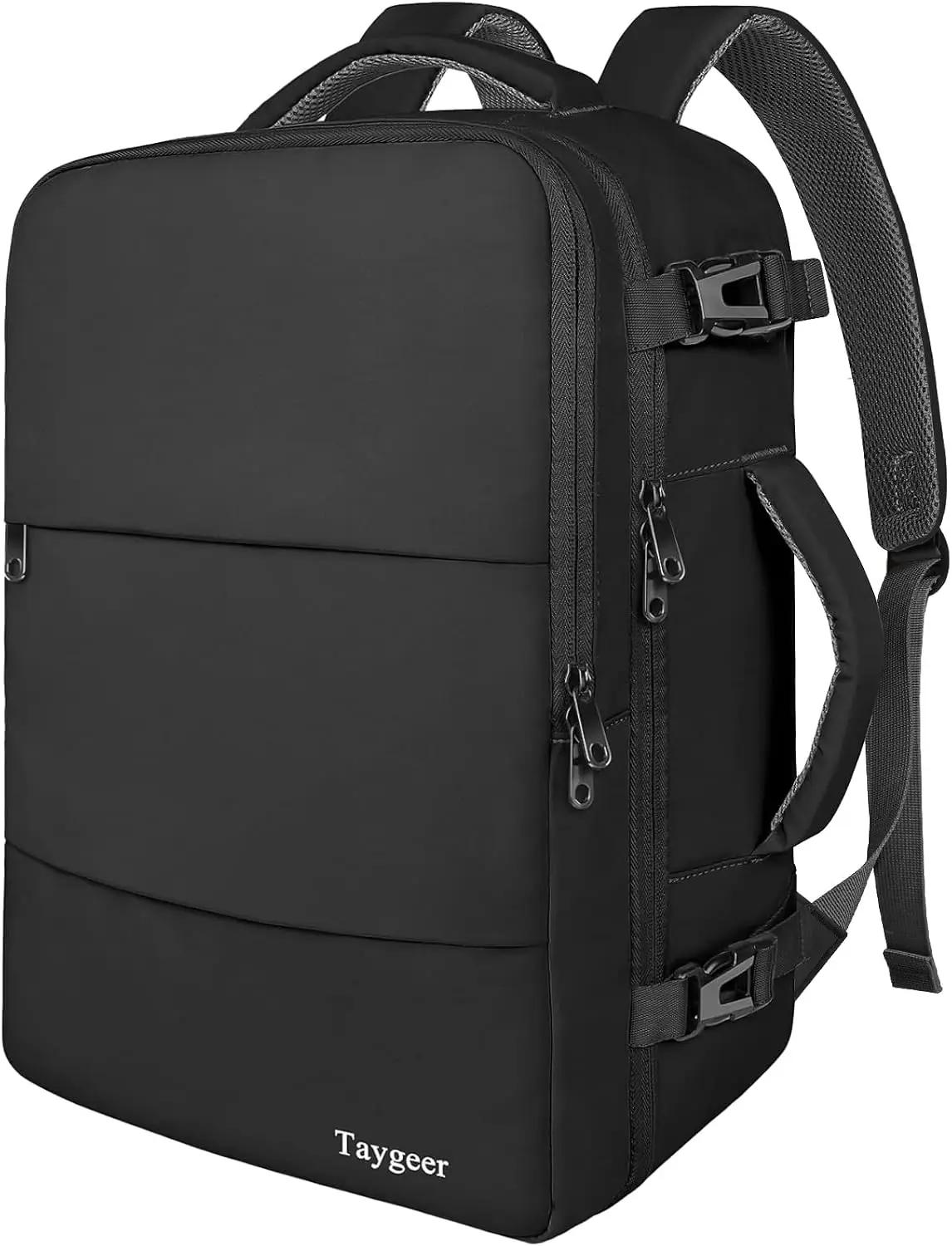Taygeer Travel Laptop Backpack for Men Women, Airplane Approved Travel Backpack Suitcase with Water Bottle Pocket, Lightweight College 35l Luggage Bag 15.6inch Laptop Mochila Gifts for Business,Black