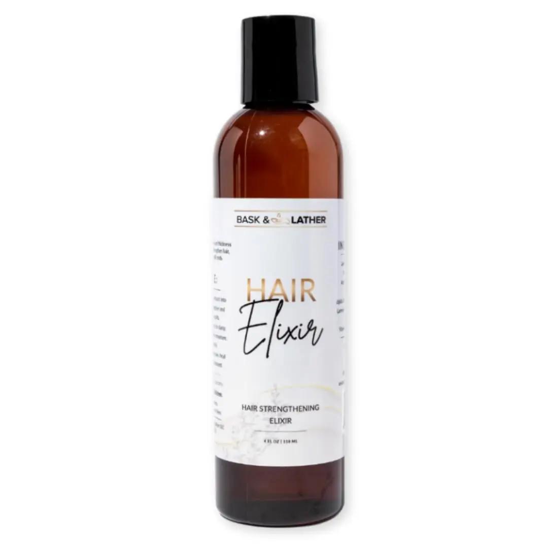 BASK &amp; LATHER Elixir Hair Strengthening Oil, Jamaican Black Castor Oil, For Volume, Thickness, Detangle, De Frizz, Conditions New Hair Growth, 4 fl oz