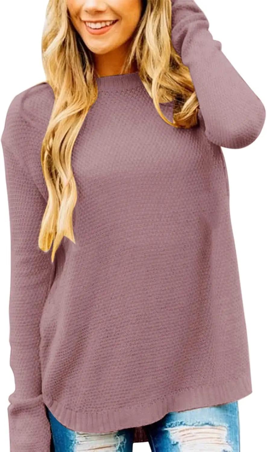 MEROKEETY Fall Long Sweaters for Women 2026 Trendy Long Sleeve Cute Knit Outfits Loose Fit Crewneck Work Casual Pullover