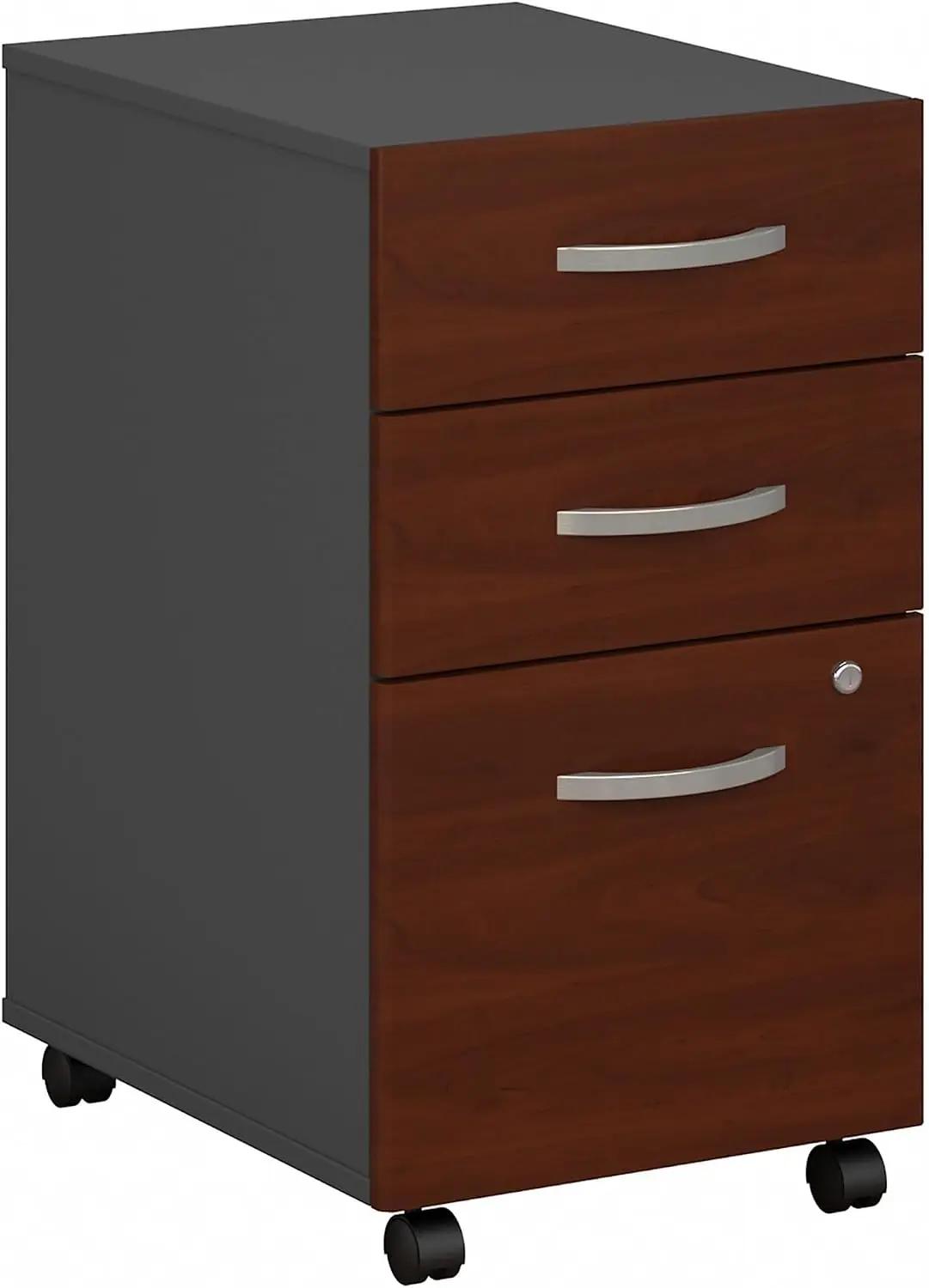 Bush Business Furniture Series C 3 Drawer Rolling File Cabinet in Hansen Cherry, Fully Assembled Under Desk Storage with Wheels for Home and Professional Office