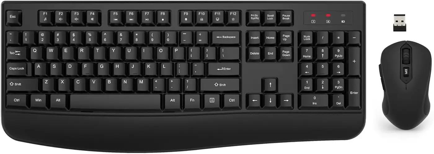 Wireless Keyboard and Mouse Combo, EDJO 2.4G Full-Sized Ergonomic Computer Keyboard with Wrist Rest and 3 Level DPI Adjustable Wireless Mouse for Windows, Mac OS Desktop/Laptop/PC Global Recycled Standard