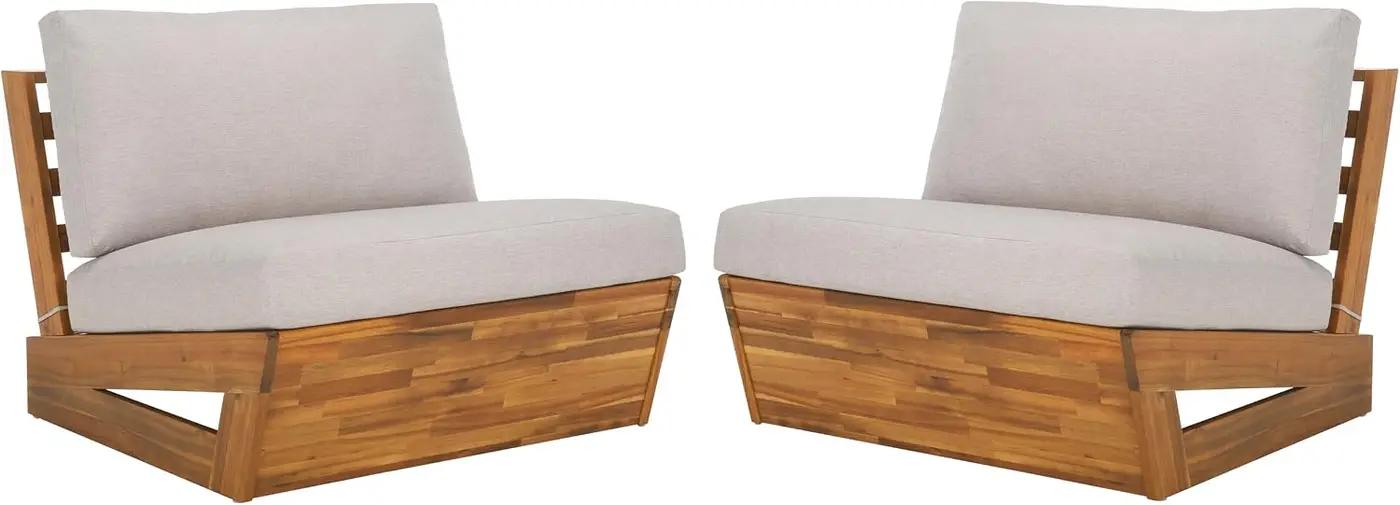 SAFAVIEH Outdoor Patio Furniture Collection – Dune Lounge Chair Set of 2, Solid Wood Outdoor Seating with Light Grey Cushions, Modern Relaxed Design (PAT7328B-SET2)