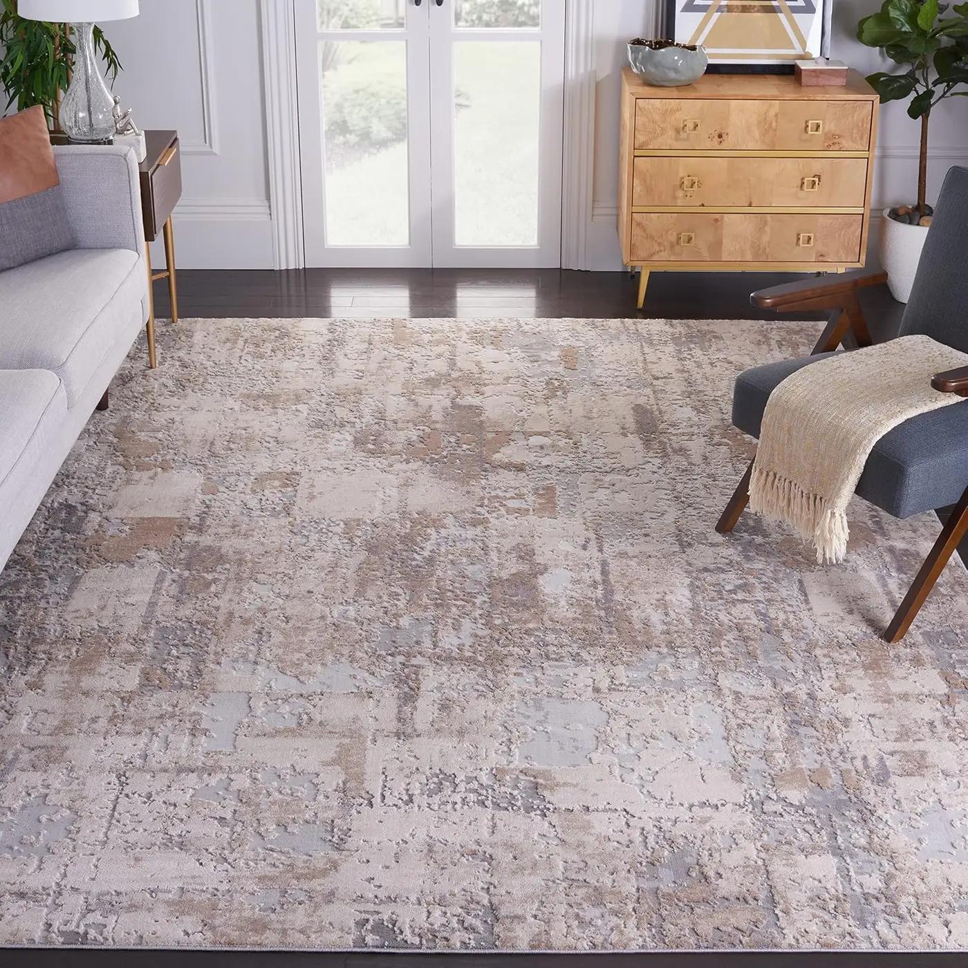 SAFAVIEH Invista Collection Area Rug - 9' x 12', Cream &amp; Beige, Modern Abstract Design, Non-Shedding &amp; Easy Care, Ideal for High Traffic Areas in Living Room, Bedroom (INV435A) OEKO-TEX STANDARD 100