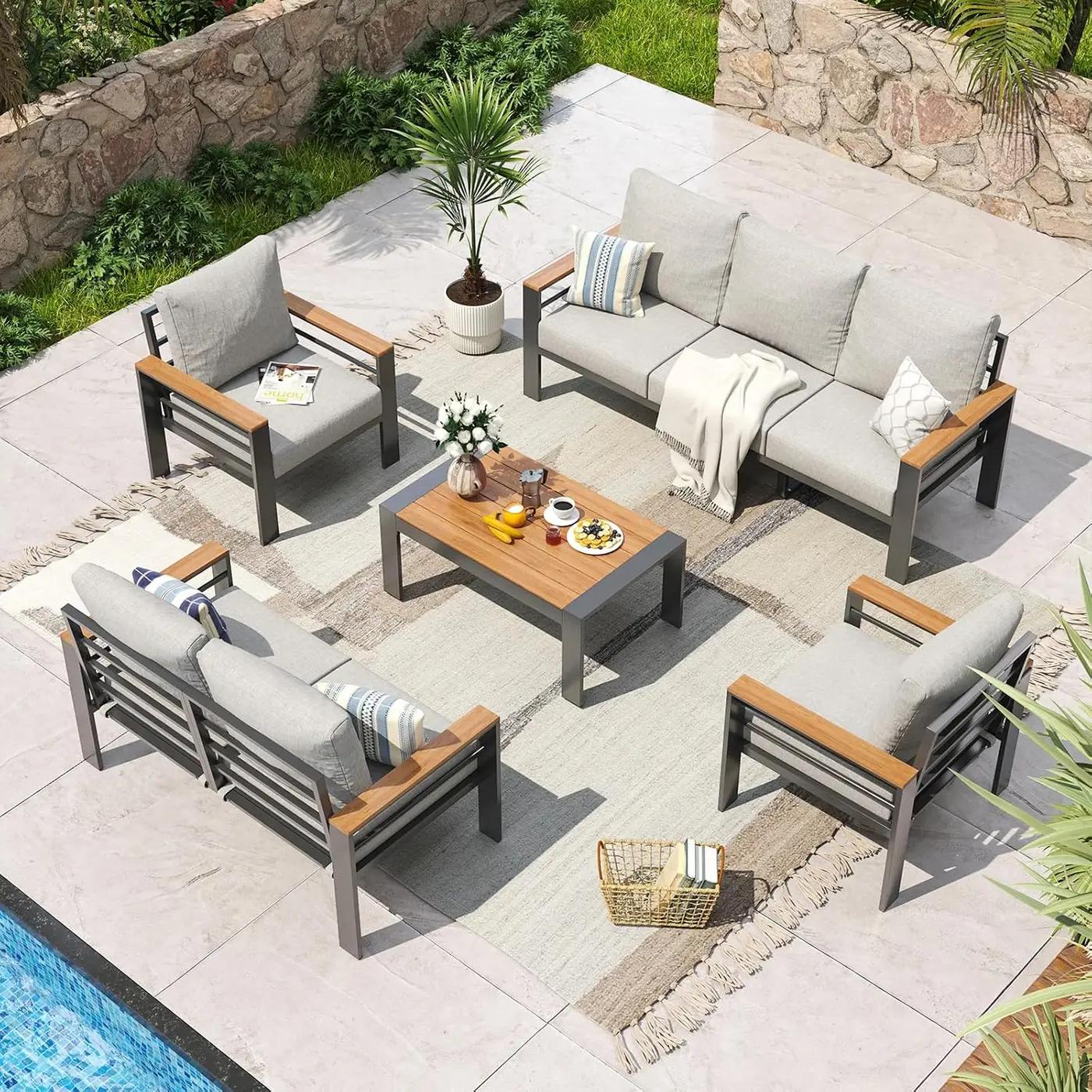 Aoxun Aluminum Patio Furniture Set 7 Seats, Oversized Outdoor Sectional with Washable Thick Cushions, Coffee Table and Waterproof Cover, Patio Conversation Sets for Porch, Balcony, Deck Recycled Claim Standard Blended