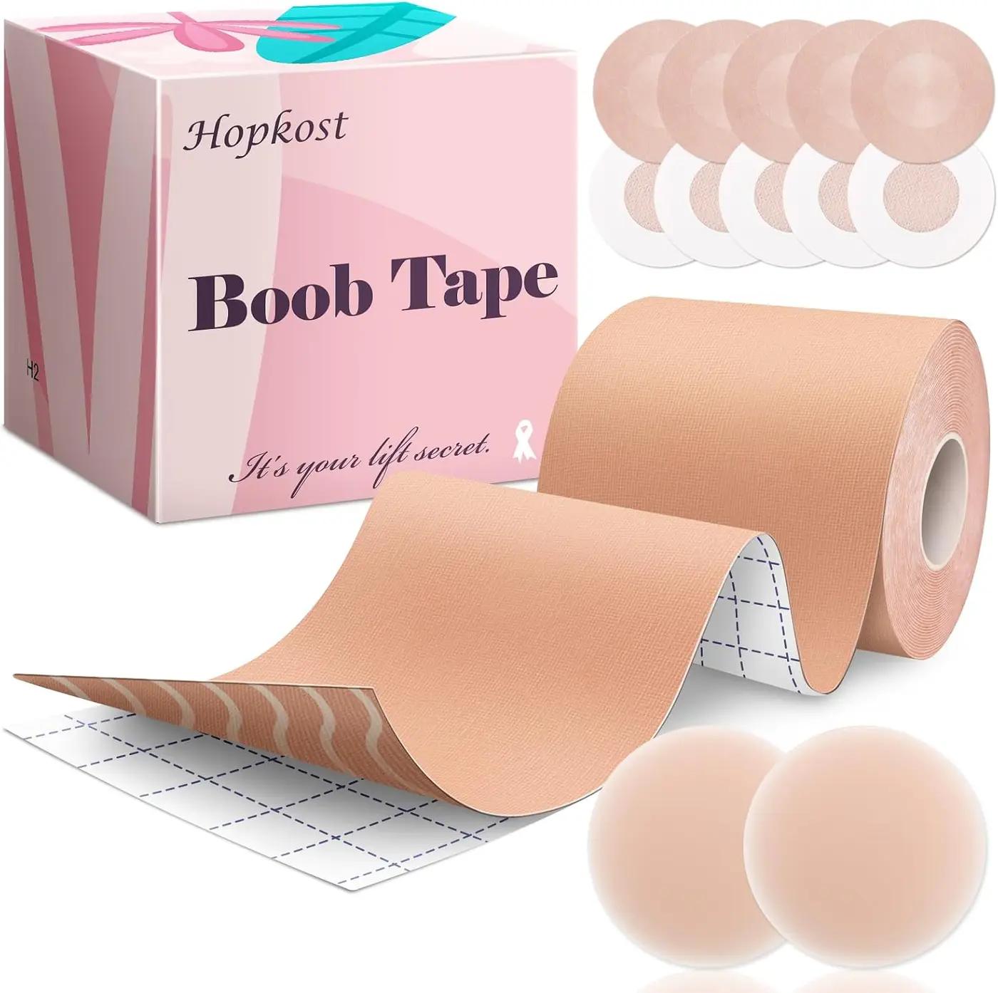 Hopkost Hopkost Boob Tape Breast Lift Tape for Large Breasts with 2 Pcs Nipple Covers Invisible Boobtape for A-G Cup(Beige,3 in)