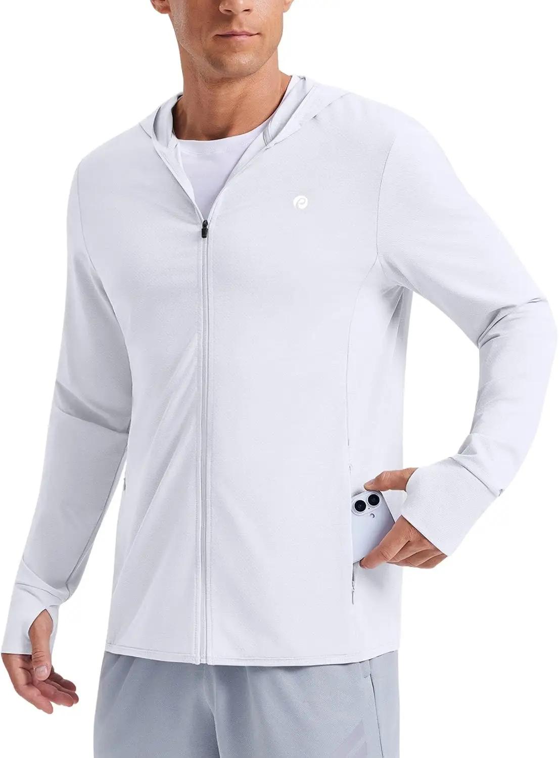 PINSPARK Men's UPF50+ Full Zip Outdoor Hoodies Lightweight Sun Protection Long Sleeve Jacket for Fishing Hiking with Pockets
