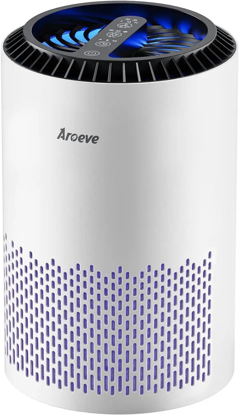 AROEVE Air Purifiers for Bedroom Home, Air Purifier For Smoke Pollen Dander Hair Smell Air Cleaner with Sleep Mode Speed Control For Bedroom Office, MK01- White(Available for California) Global Recycled Standard ENERGY STAR