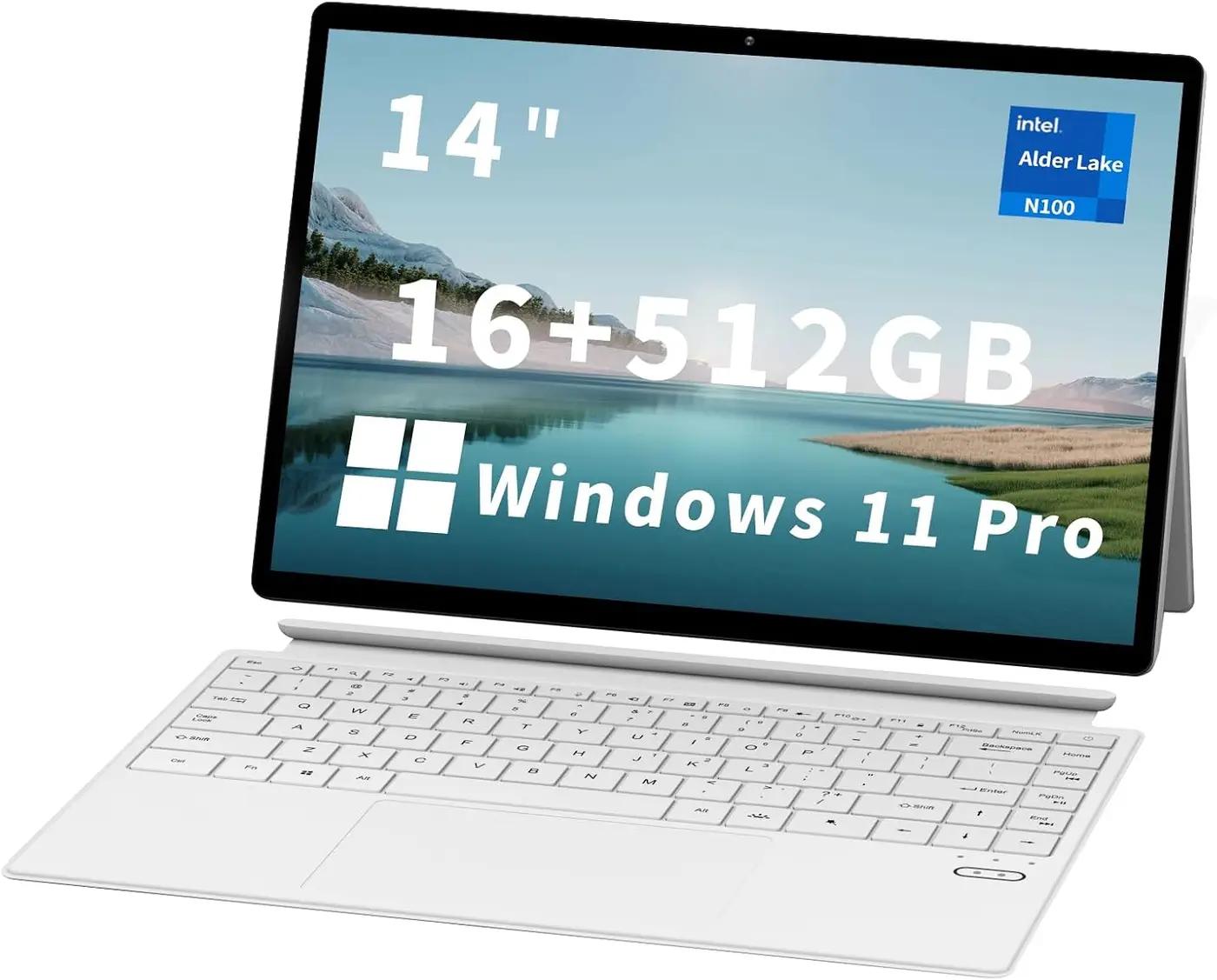 FUNYET 2 in 1 Laptop Touchscreen, 14 Inch Tablet Laptop Computer, 12th Gen N100 Processor, 16GB DDR5 RAM, 1TB SSD, 1920 x 1200, Wi-Fi 6, BT5.2, Backlit Keyboard, Windows 11 Pro, White