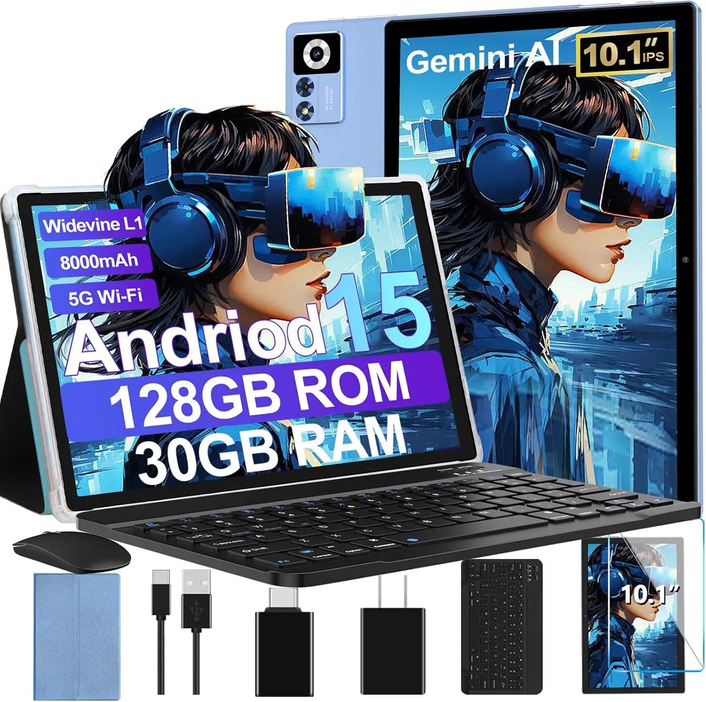 2026 Android 15 Tablet with Keyboard | Gemini AI, 30GB+128GB Octa-Core Electronics Tablets w/ 10 Inch IPS HD Display, 8000mAh, 5G WiFi, 1TB Expand, Mouse+Case, BT 5.0, Widevine L1, Metal Body -Blue