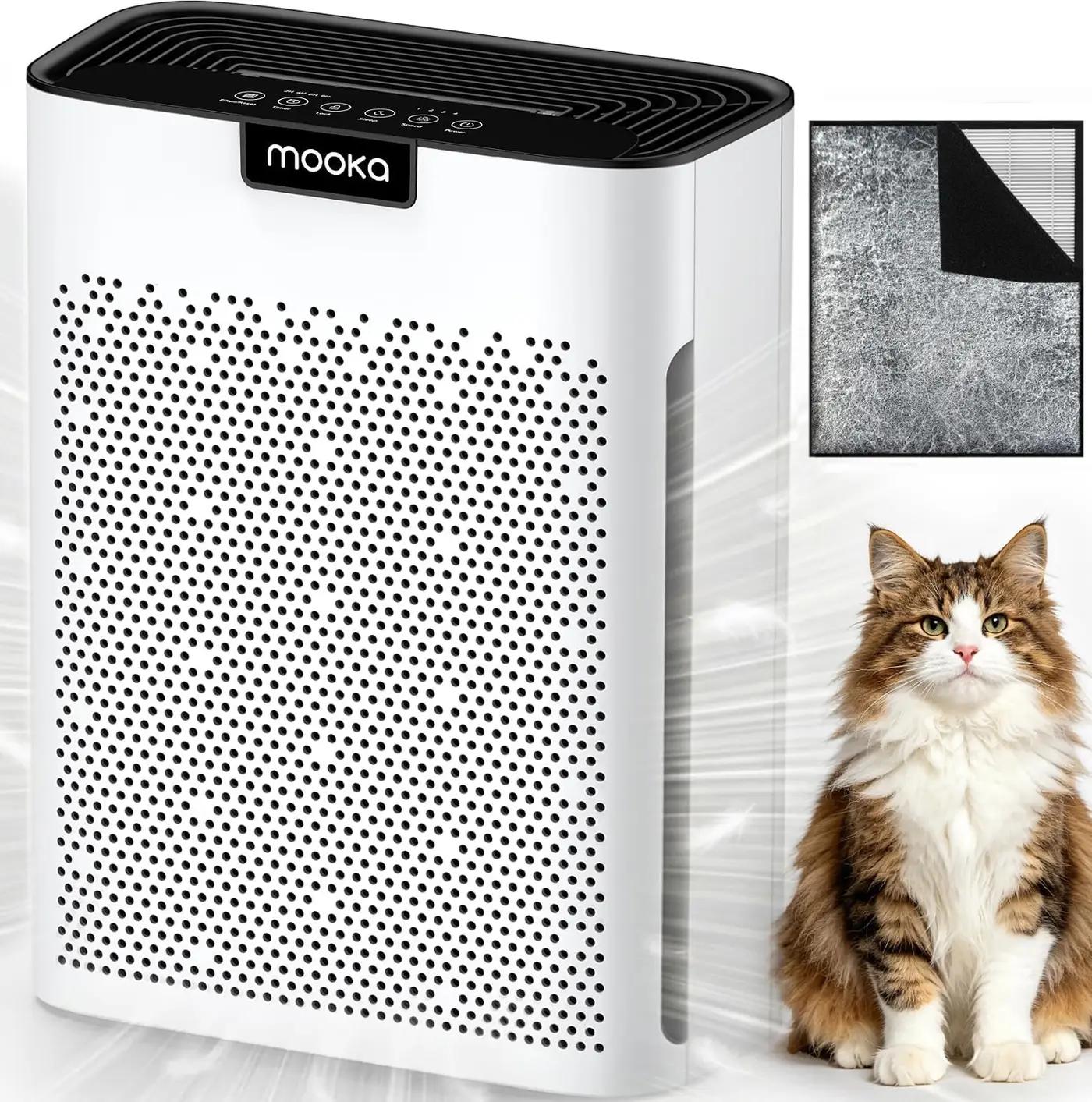 Air Purifiers for Home Large Room 2200 Ft² with Washable Filters, MOOKA H13 HEPA Air Purifier for Home Pets Bedroom with Fragrance, Air Cleaner for Smoke Dust Pollen Pets Hair Odor, KJ190 White Global Recycled Standard
