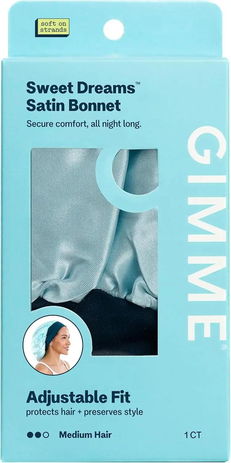 GIMME Beauty Sweet Dreams Satin Bonnet - Ultra-Soft Sleep Bonnet - Smooth &amp; Frizz-Free Hair - Breathable Satin with Stretchy Band - Compatible with Heatless Curlers - Medium Hair, Soft Blue, 1 Count