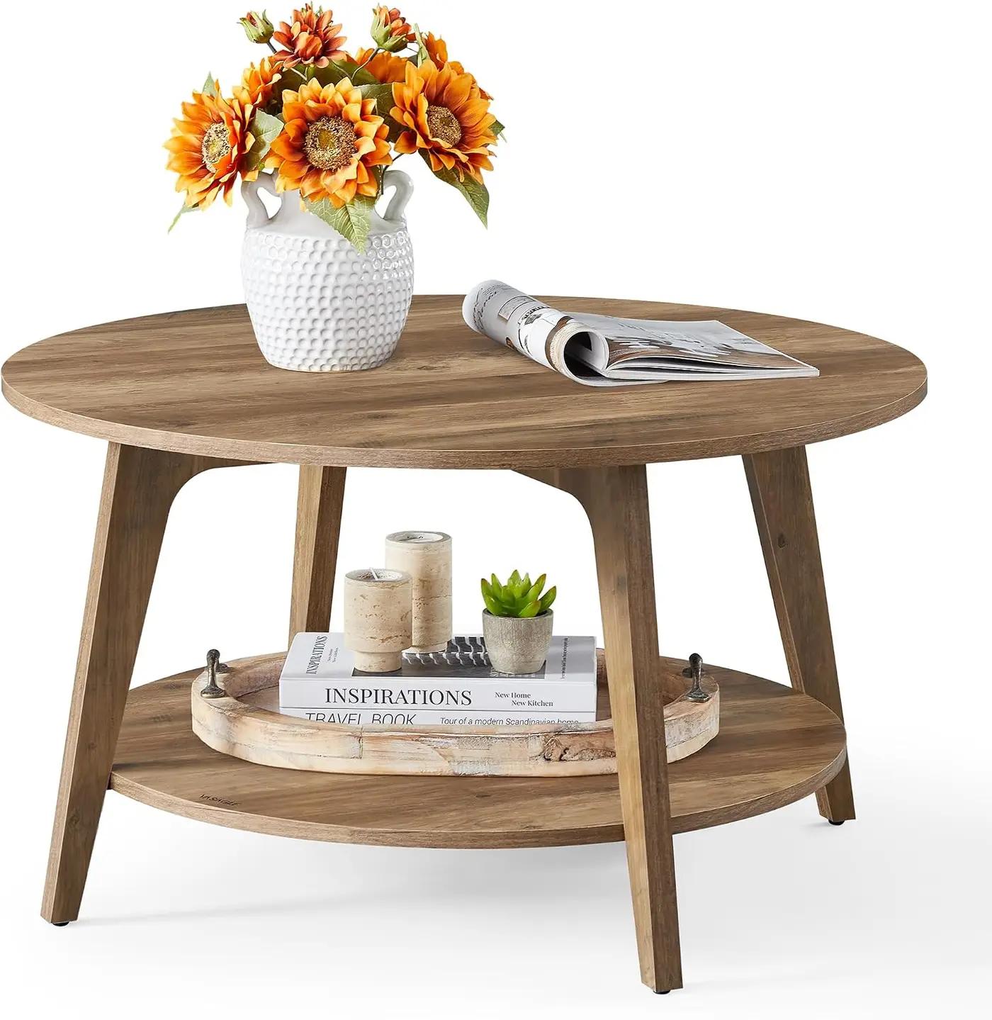 VASAGLE MAEZO Collection - Round Coffee Table, 2-Tier Center Table with Storage, Tapered Legs, Curved Transitions, 31.5 Dia. x 17.7 H Inches, Easy Assembly, for Living Room, Honey Brown ULCT243K41 The Forest Stewardship Council