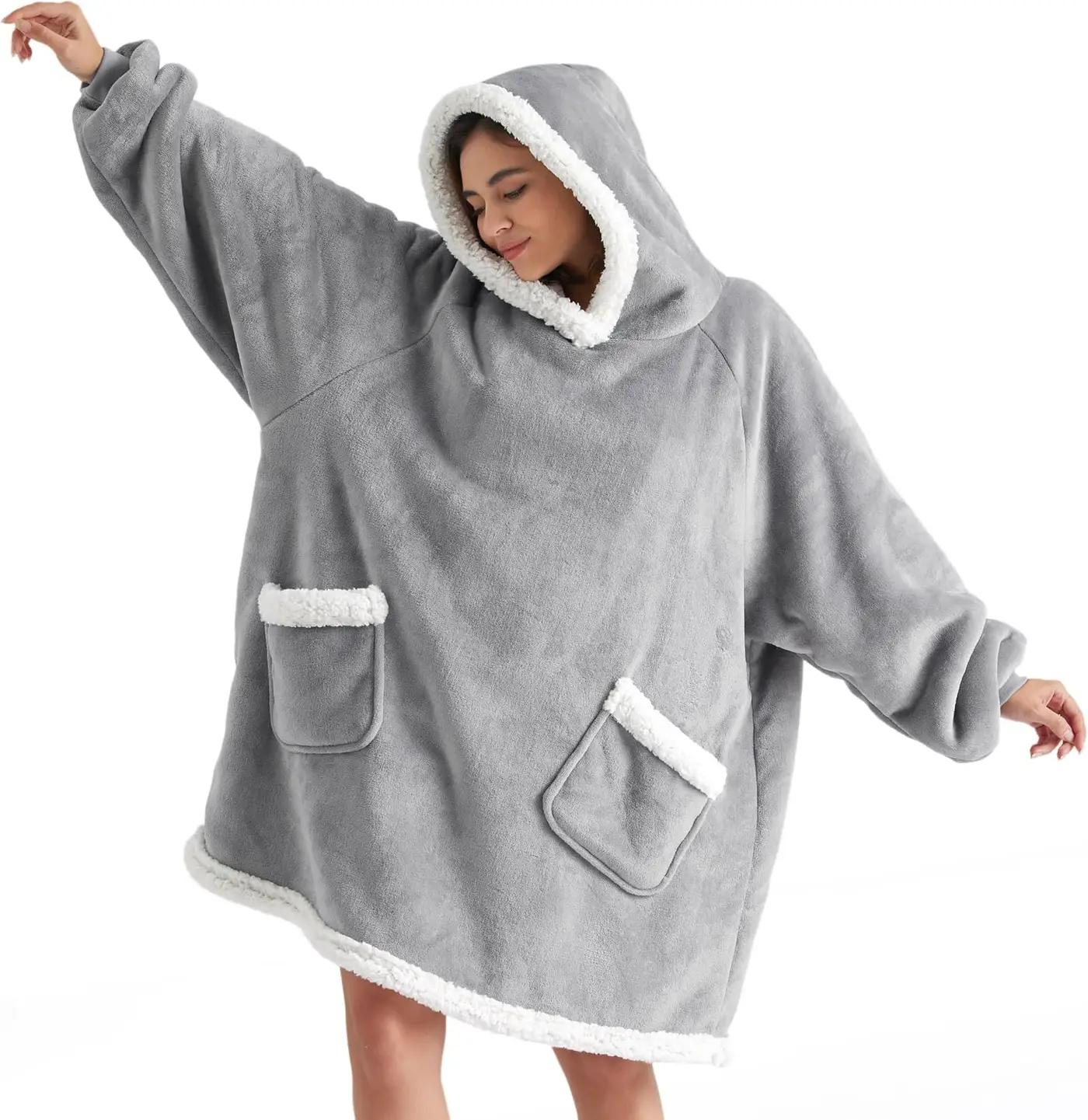 Bedsure Bedsure Blanket Hoodie, Wearable Blanket Hoodie as Gifts for Mom, Birthday Gifts for Women Kids Teens Mother's Day Sherpa Sweatshirt, Grey, Standard OEKO-TEX STANDARD 100 OEKO-TEX MADE IN GREEN