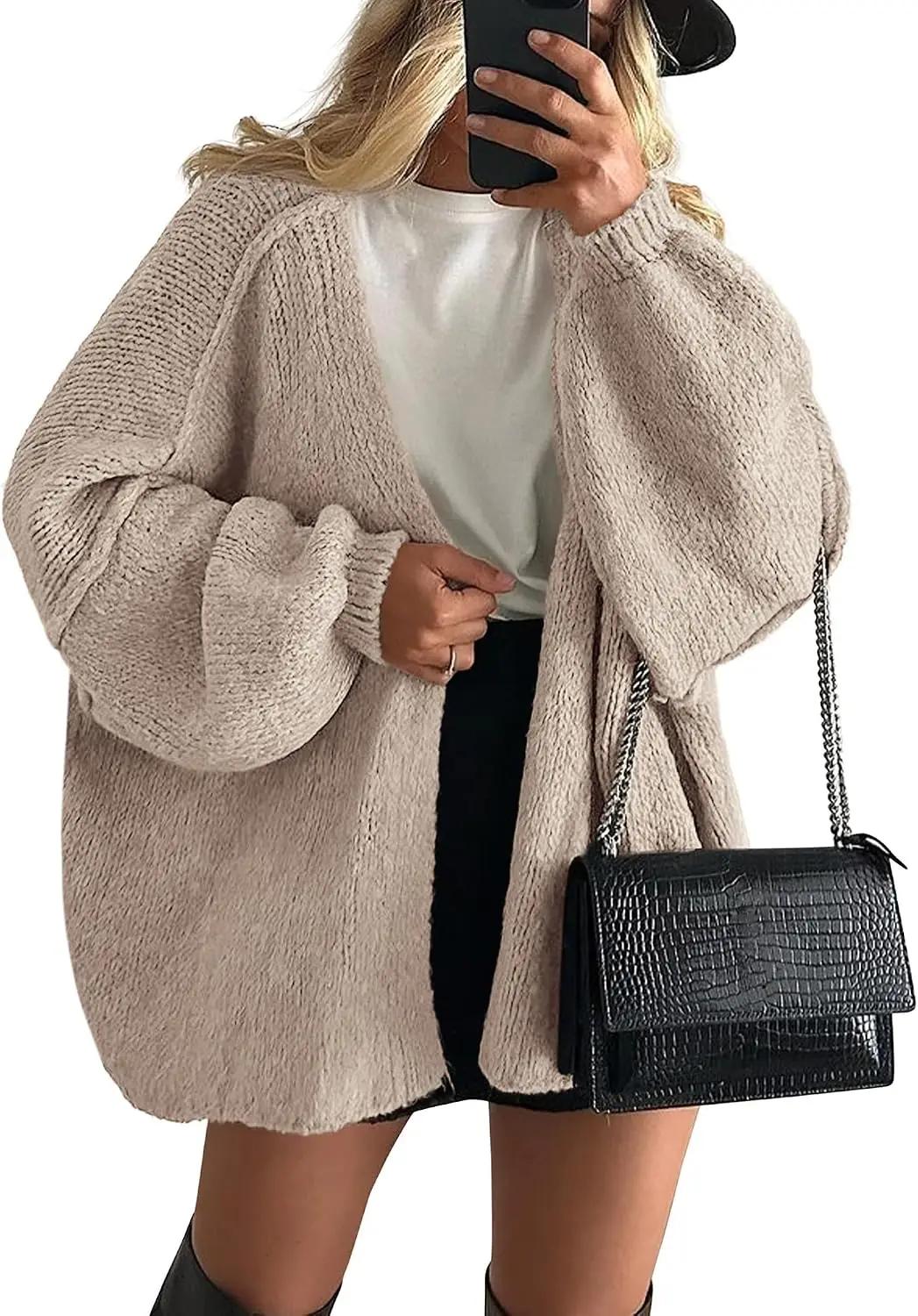PRETTYGARDEN Womens Oversized Cardigan Sweaters 2025 Fall Long Lantern Sleeve Knit Open Front Lightweight Sweater OEKO-TEX STANDARD 100