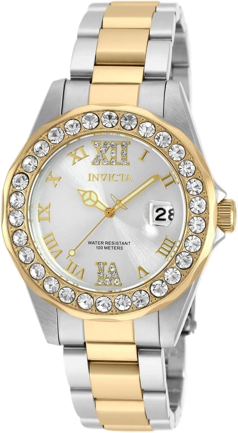 Invicta Women's Pro Diver Crystal Accented 18k Ion-Plated Stainless Steel Watch