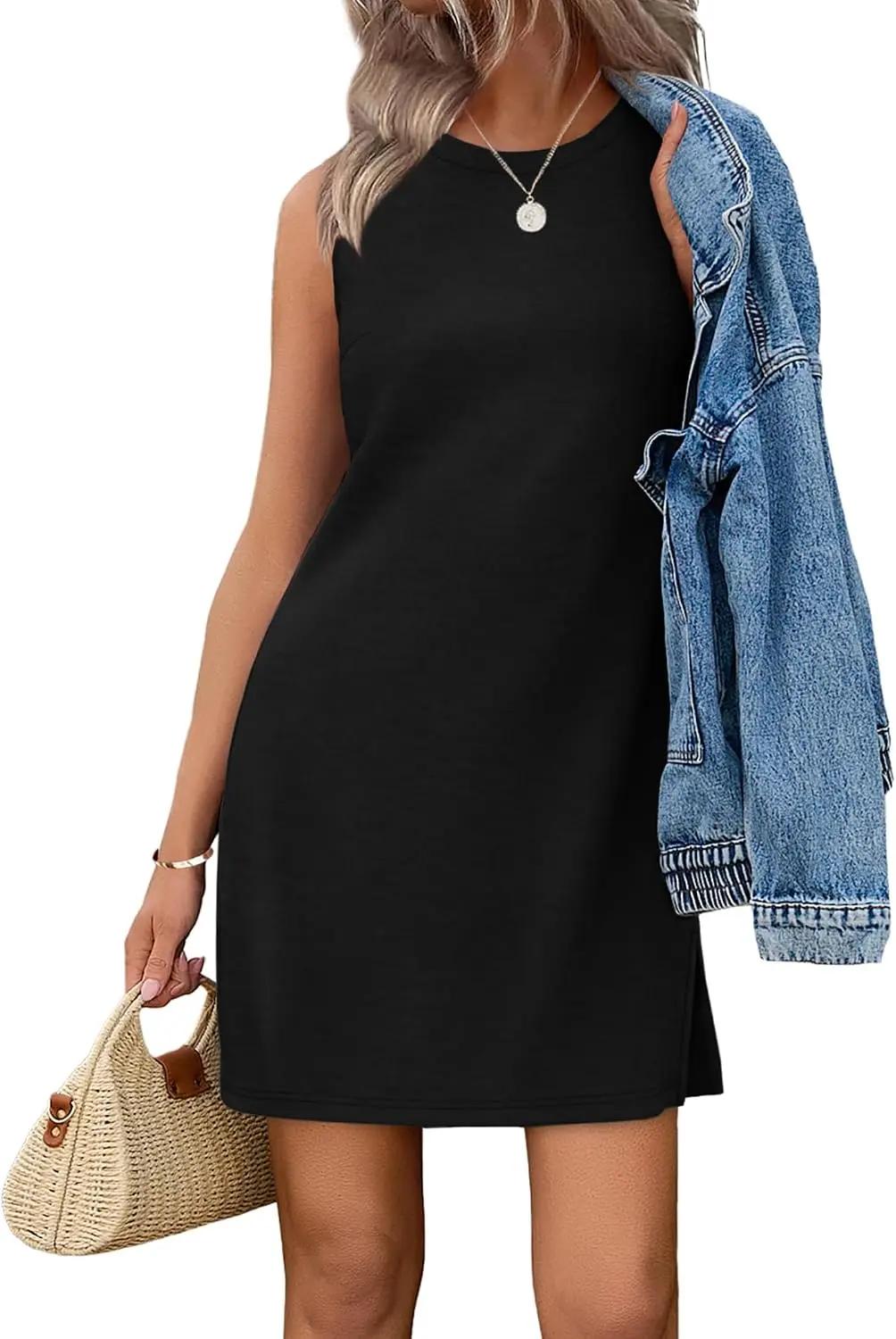 WIHOLL Casual Dresses for Women Crewneck Sleeveless Tank Dress Summer Spring Boho Vacation Clothes OEKO-TEX STANDARD 100