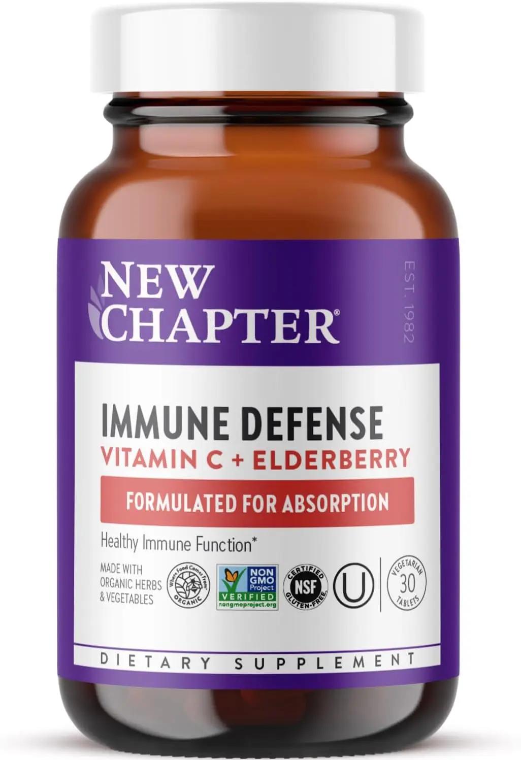 New Chapter® Vitamin C Immune Defense Supplement + Elderberry – Excellent Source of Vitamin C, One Daily Tablet for Healthy Immune Support, Made with Organic Herbs, Non-GMO, Gluten Free, 30 ct ClimeCo Certified