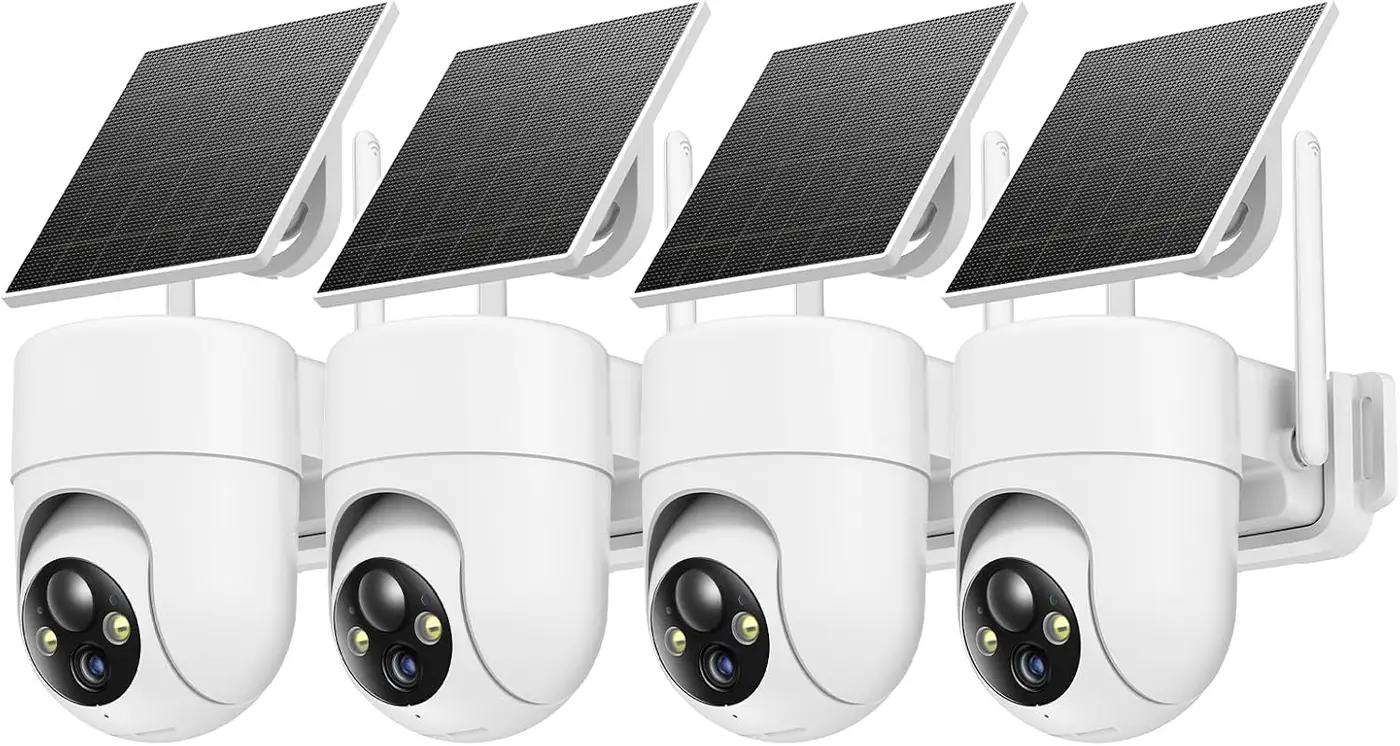Oculview 2K Solar Security Cameras Wireless Outdoor, 4PCS Outdoor Camera Wireless with 360° View, Cameras for Home Security with Color Night Vision, Only Support 2.4GHz Wi-Fi, 4 Pack, White