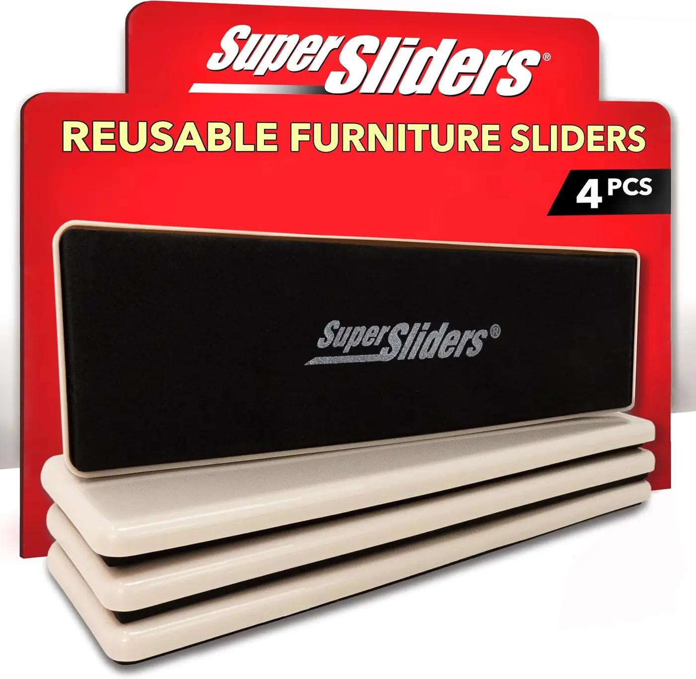 Super Sliders 2-1/2" x 9" XL Rectangle Reusable Furniture Sliders for Carpet, Anti-Slip Protective Furniture Moving Pads for Beds, Sofas, Dressers, Set of 4, Beige