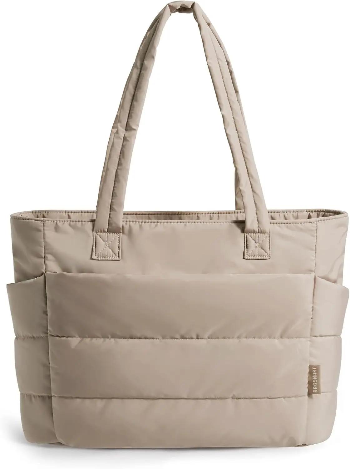 BAGSMART Tote Bag for Women, Lightweight Puffy Tote Bag with Compartments Shoulder Bag Handbag for Travel, Work, Gym