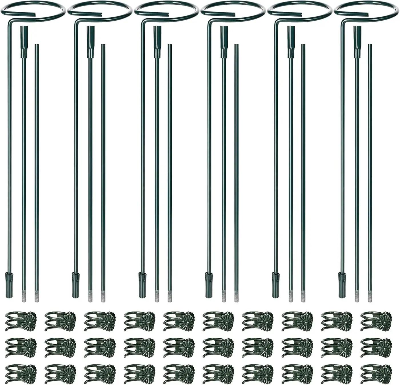 Mwellewm 6 Sets Plant Stakes 12/25/36 Inch Adjustable Plant Support Stakes Tall for Indoor Outdoor Plant Holder Stick Steel Garden Stem Pole Amaryllis Stakes with 30 Clip for Tomato Orchid Lily Flower