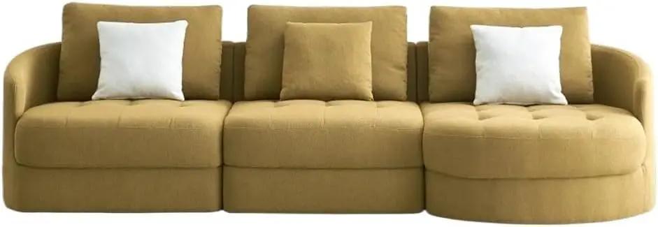113" Fabric Sofa,Mid Century L-Shape Couch with Support Pillow for Living Room,Apartment &amp; Office,Dark Yellow(Right)