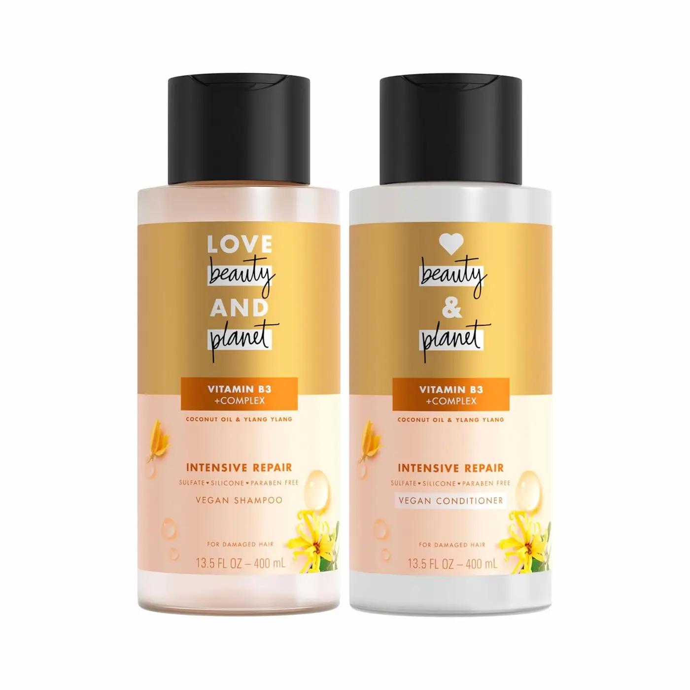 Love Beauty and Planet Coconut Oil &amp; Ylang Hope and Repair Shampoo and Conditioner for Dry and Damaged Hair 2 Count, 13.5 oz each, Paraben , Silicone Free, Vegan