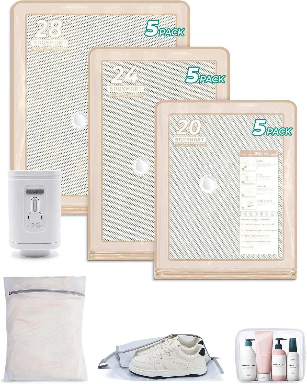 BAGSMART BAGSMART Vacuum Storage Bags with Portable Pump, Travel Space Saver Bags for Clothes, Heavy Duty Compression Bags for Storage, Vacuum Seal Bags with Hand Pump, Travel Essentials for Packing-Khaki