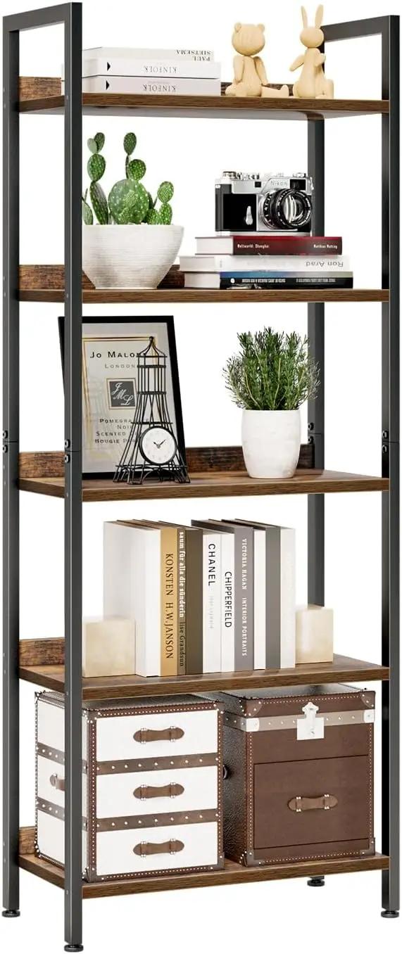 NUMENN Bookshelf, 5 Tier Bookshelves, Home Office Bookcase Shelf Storage Organizer, Free Standing Storage Shelving Unit for Bedroom, Living Room and Home Office, Vintage