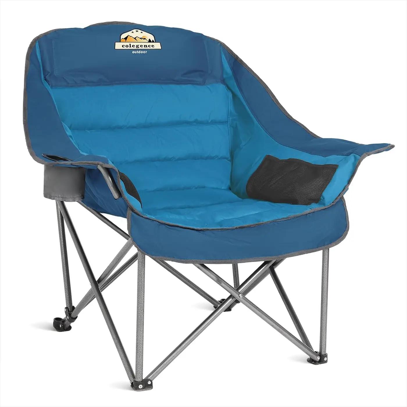 Colegence Oversized XL Padded Camping Chair Wide Heavy Duty Lawn Chairs Support 450 LBS Portable Folding Gaint Plus Camp Chair with Side Pocket Cup Holder for Outdoor Outside Sports Baseball-Blue Global Recycled Standard