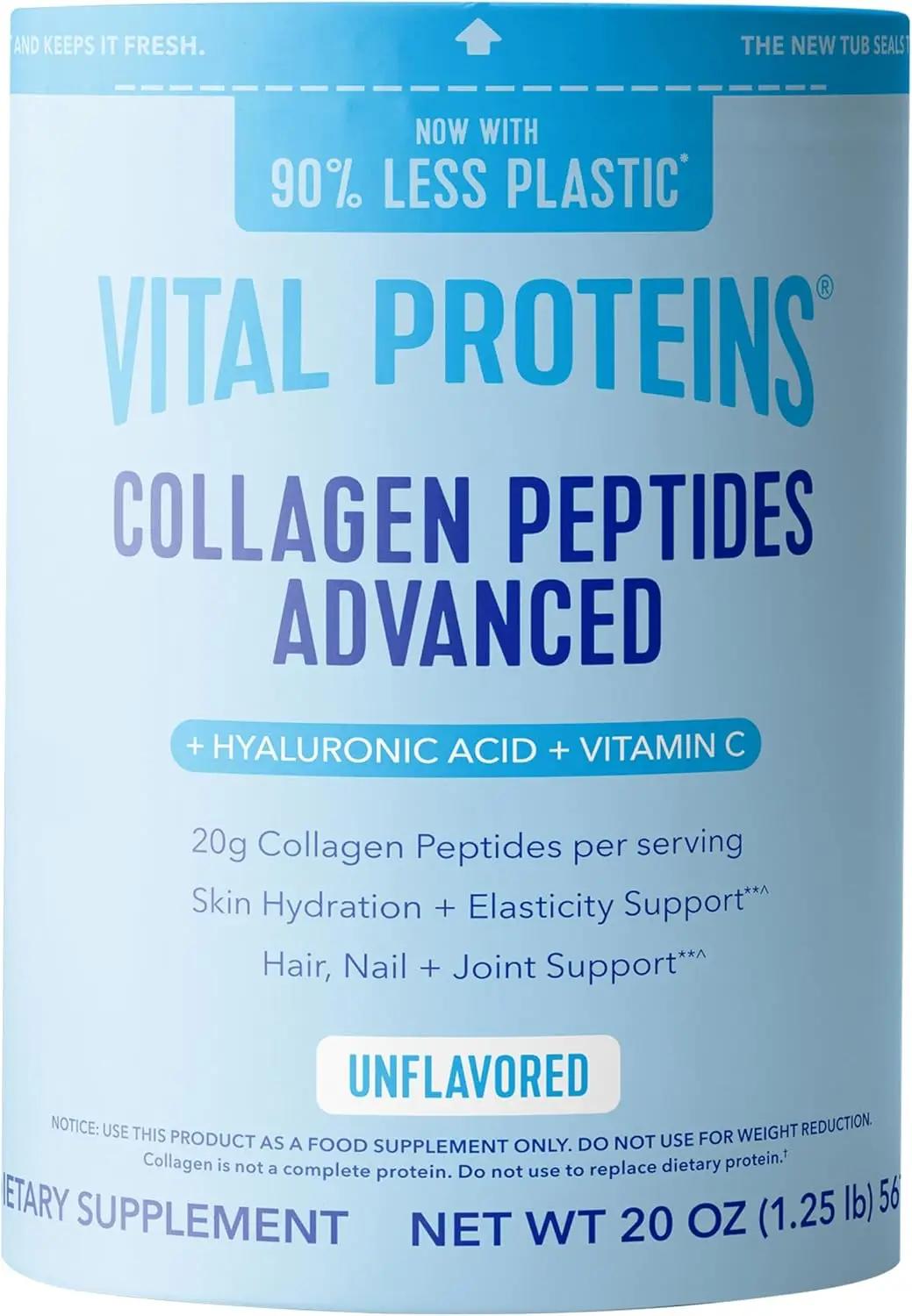 Vital Proteins Collagen Peptides Powder Advanced with Hyaluronic Acid &amp; Vitamin C, 20oz Collagen Protein, Unflavored, 27 Servings