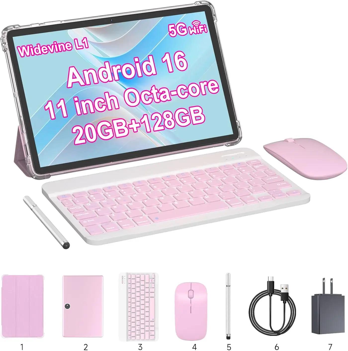 11 inch 2 in 1 Tablet, 20GB + 128GB, Android 16 Tablet with Case, 1TB Expandable, 13MP Camera, Octa-Core Processor 5G WiFi 8000MAH Battery 11'' IPS HD Touchscreen Tableta PC.