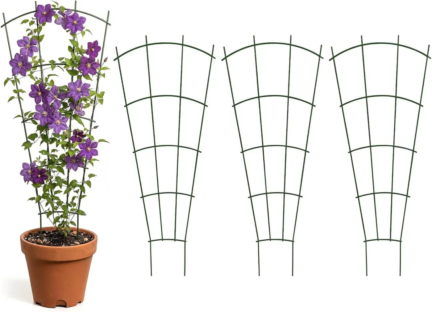 Thealyn 4 Pack 24" Metal Plant Trellis for Pots &amp; Garden Beds, Rustproof Support for Indoor Outdoor Climbing Plants, Vines, Flowers, Fan Shaped, Green