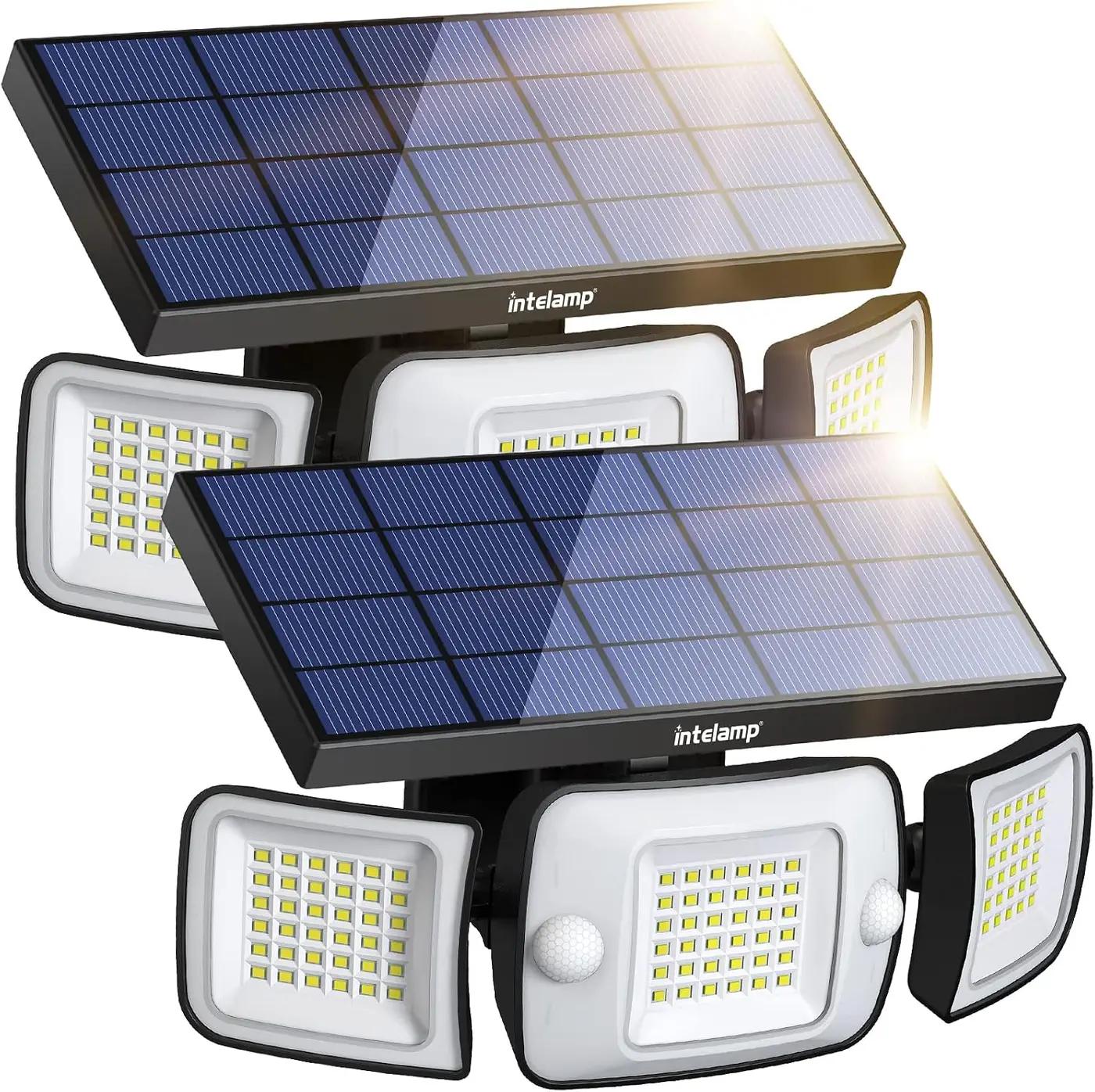intelamp Solar Outdoor Lights,6000mAh Motion Sensor with Dual Sensors,Waterproof Solar Flood Lights 270°Wide Angle for Outside with 3 Modes Global Recycled Standard