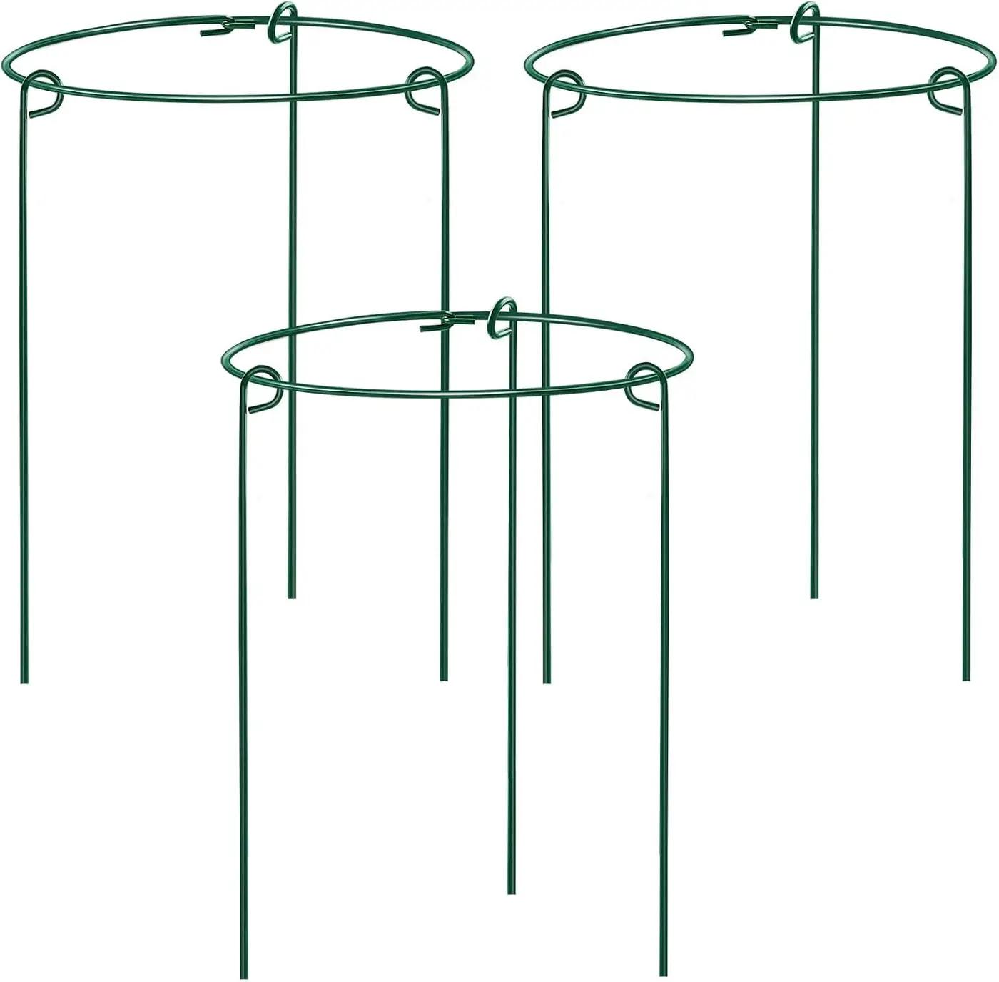HiGift 3 Pack Peony Cages Support Stakes Ring for Garden, Round Plant Support for Outdoor (10" W x 17" H), Indoor Plant Cages Hoops Plant Rings for Tomatoes,Rose,Astilbes,Vine Indoor Potted Plants