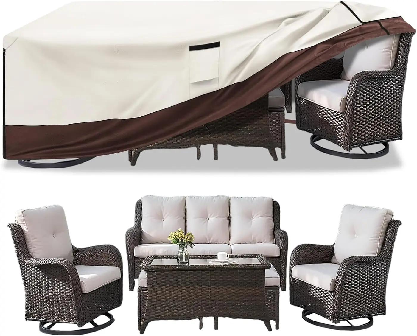 Patio Furniture Cover for 5 Pieces Set-Waterproof 600D Oxford Fabric Cover for 5 PCS Outdoor Sets Wicker Metal Couch Rocking Glider Swivel Chairs Ottomans Sectional Sofa Dining Chair Beige