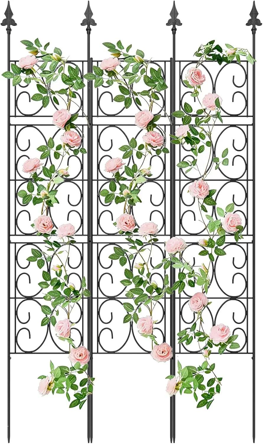 60'' H x 33.3'' W Metal Garden Trellis for Climbing Plants Outdoor - Rustproof Plant Support Privacy Screen - Heavy Duty Wall Trellis for Rose Clematis Flowers Vine